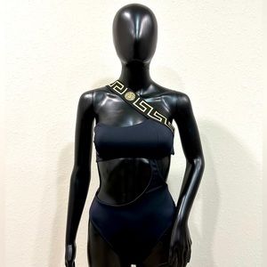 VERSACE Black Logo Print Swimsuit